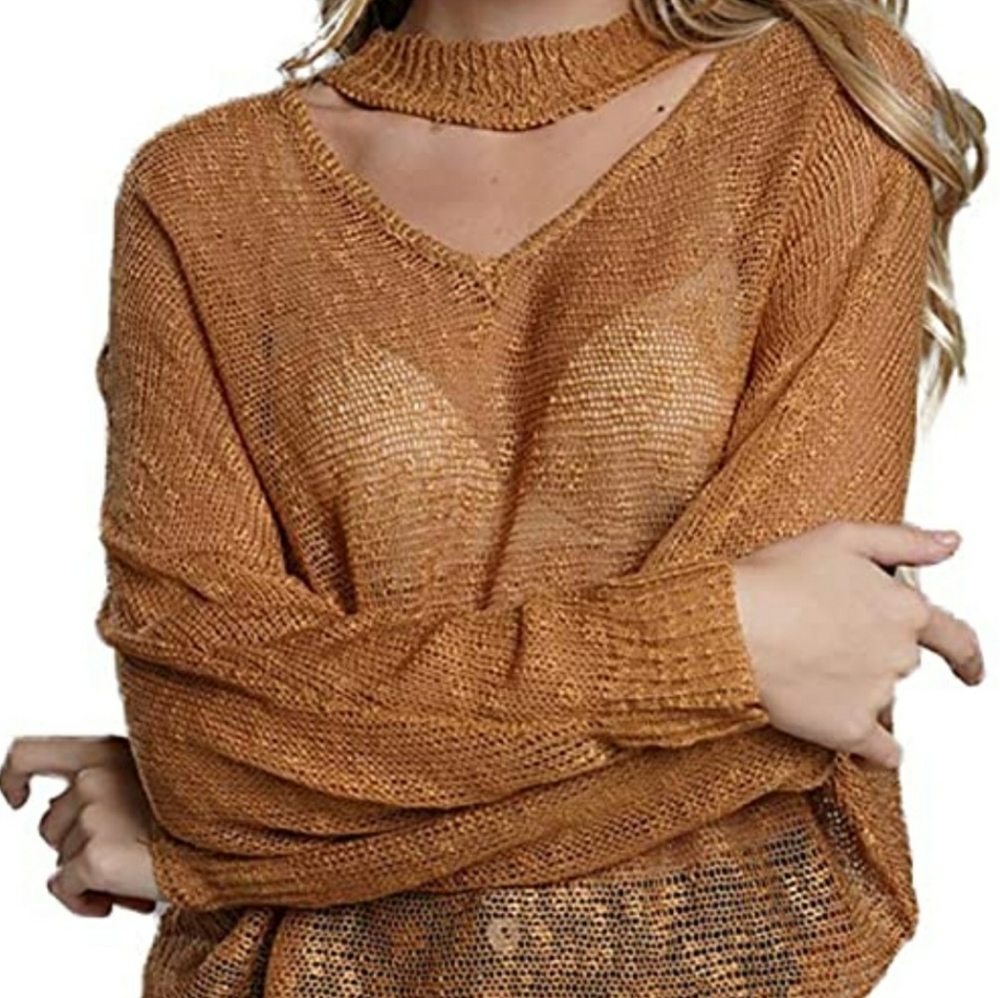 Oversized Knit Choker Neck Batwing Sweater